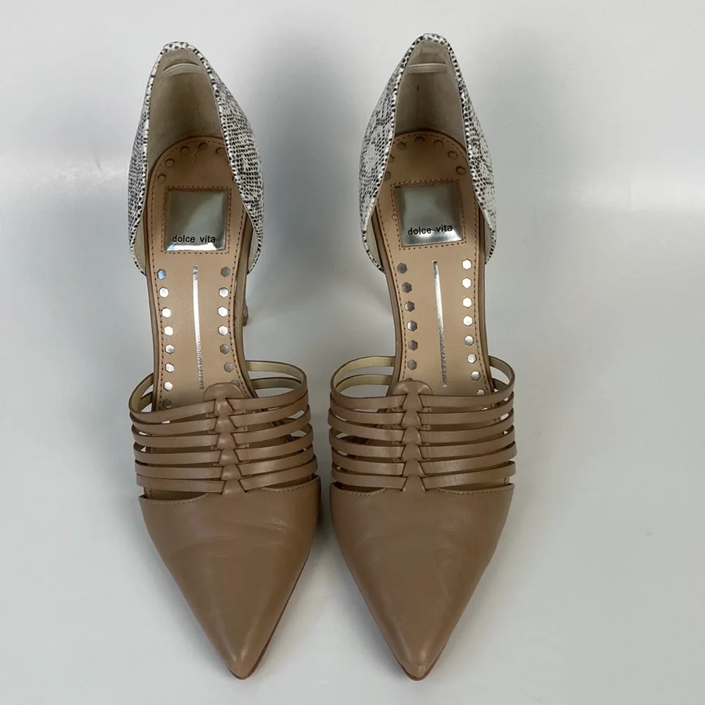 Dolce Vita Tan & Snakeskin Point Toe Stiletto - Picture 2 of 13